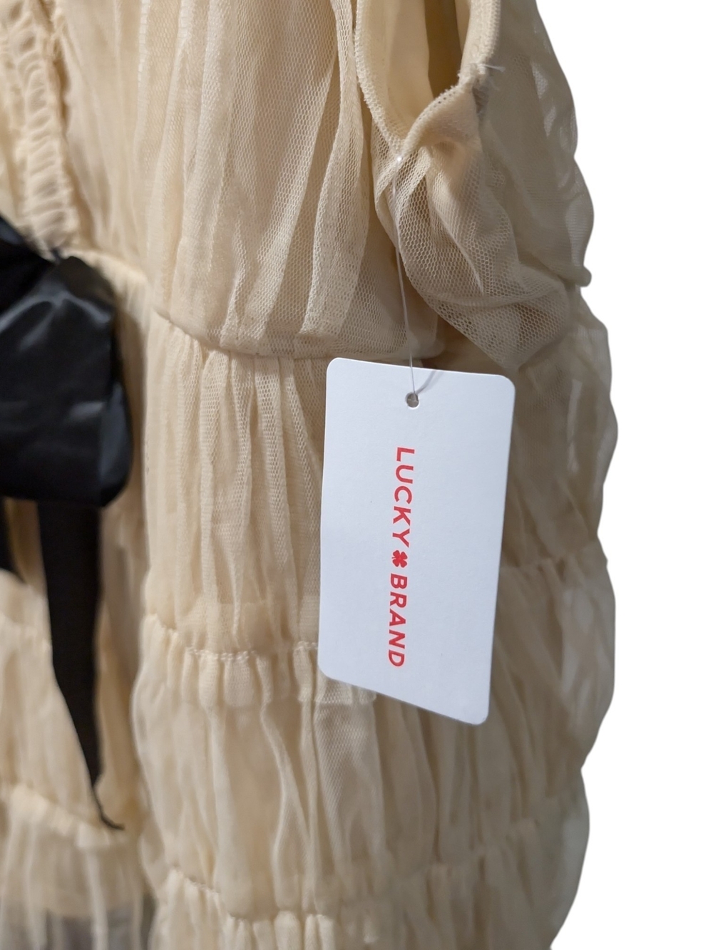 Lucky Brand Beige Ruffled V-Neck Camisole with Black Bow - Picture 5 of 10